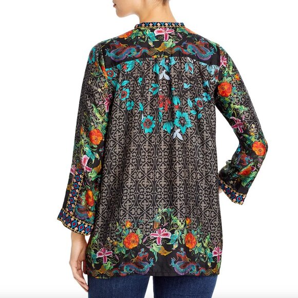 JOHNNY WAS Kennedy Mixed Print Silk Tunic Size XS - Picture 2 of 11